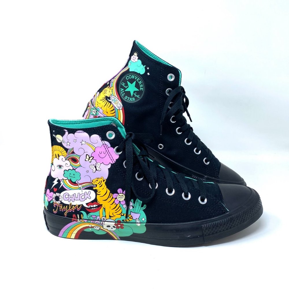 Converse Men's Size 9 171271F CTAS PSYCHEDELIC HOOPS Black Canvas Hi Top Sneaker - Picture 7 of 10